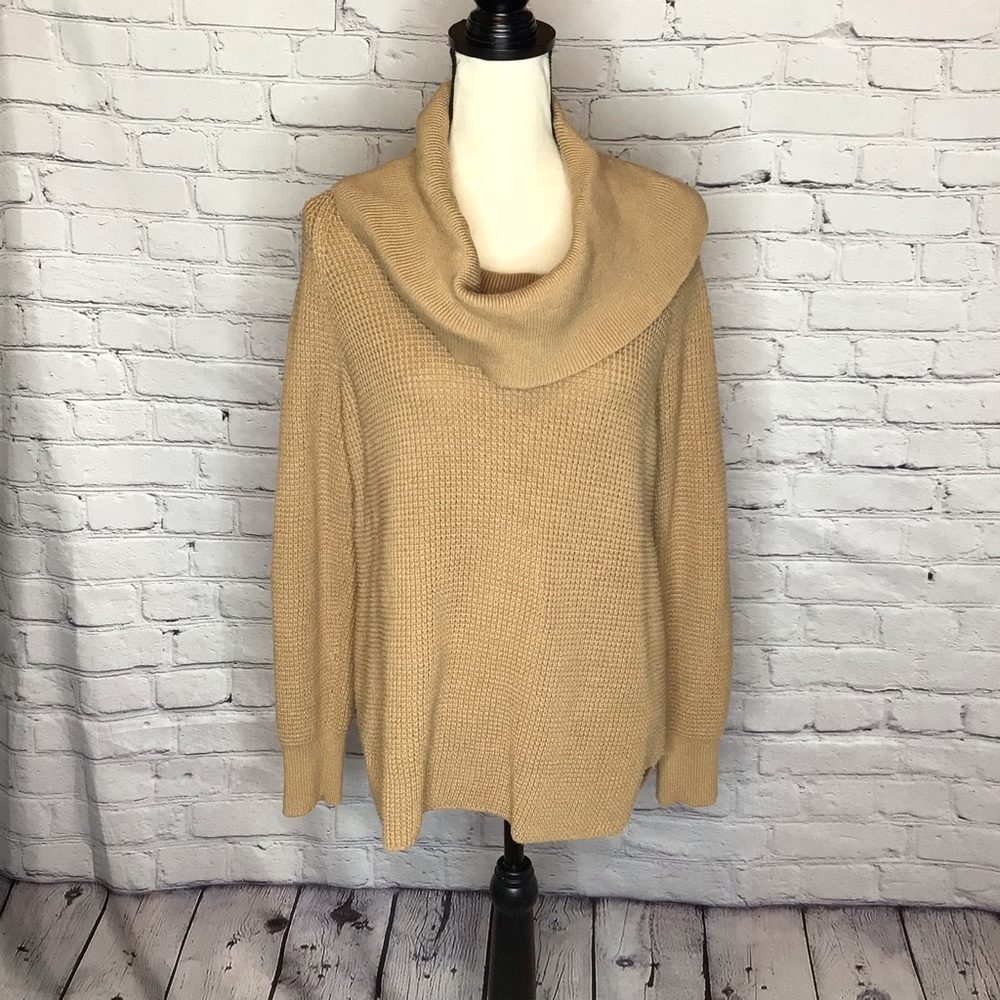 Michael Michael Kors Light Brown Ribbed Knit Cowl Neck Tunic Sweater Medium